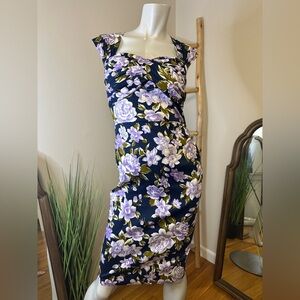 Dollz Dames Retro Pinup Swing Dress Couture Full Circle Purple Flowers Small